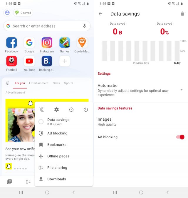 Data Usage Settings in Opera Browser