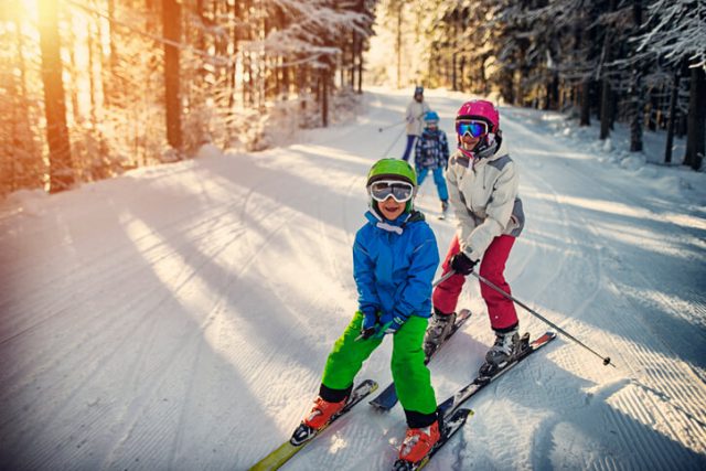 Kids playing in a ski resort somewhere in northern Europe