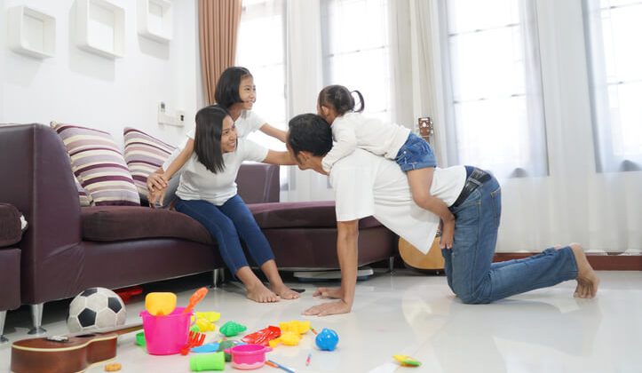 Parents busy with their kids to do some productive things at home