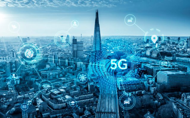 London UK concept of future technology 5G network wireless systems and internet