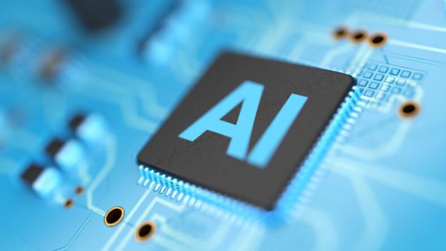 Artificial Intelligence Concept. Microprocessor with the letters AI.